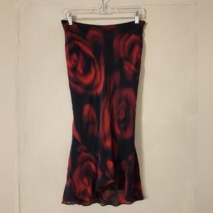 Rose Print Mermaid Midi Skirt